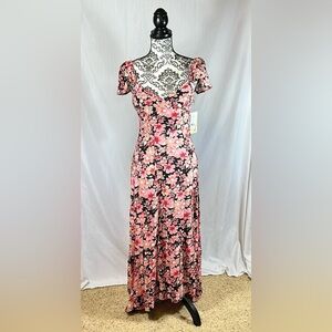 High-low black and pink sweetheart dress with crisscross ties in back NWT M